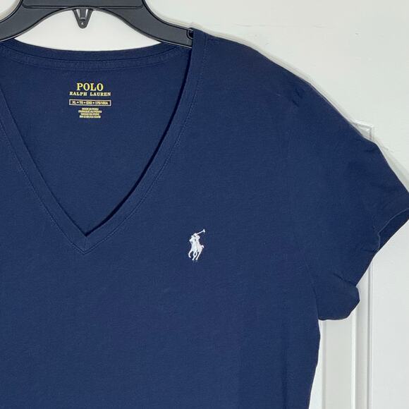 Ralph Lauren Women’s X-Large Navy Blue w/ White Horse Short Sleeve V Neck - Picture 1 of 7